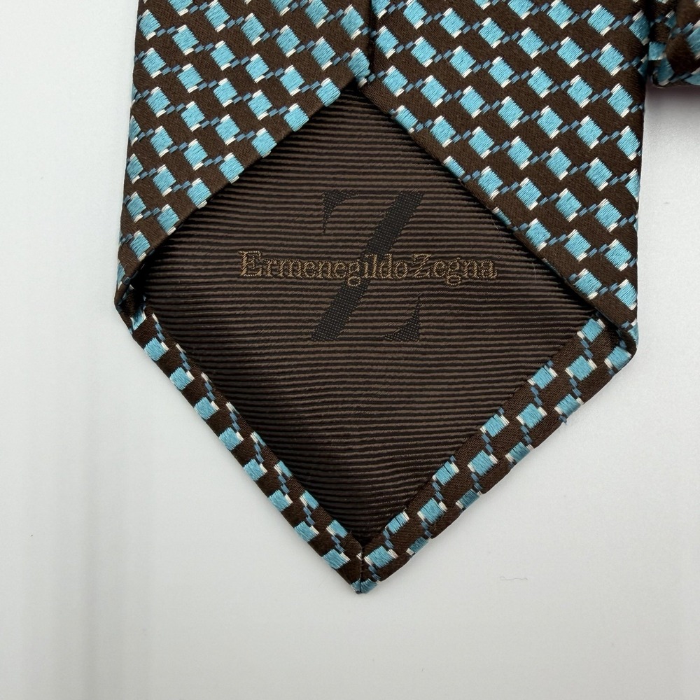 Ermenegildo Zegna Men's Silk Tie Necktie Geometric Green-Blue/Brown